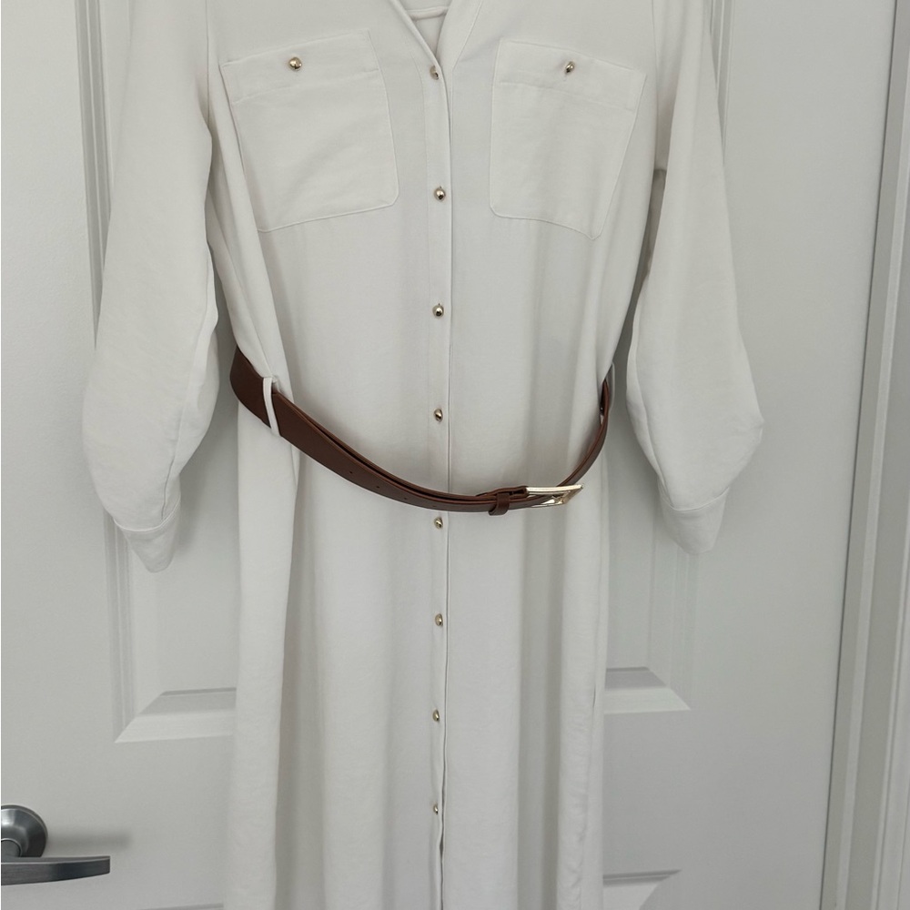 Zara White Dress with Brown Belt